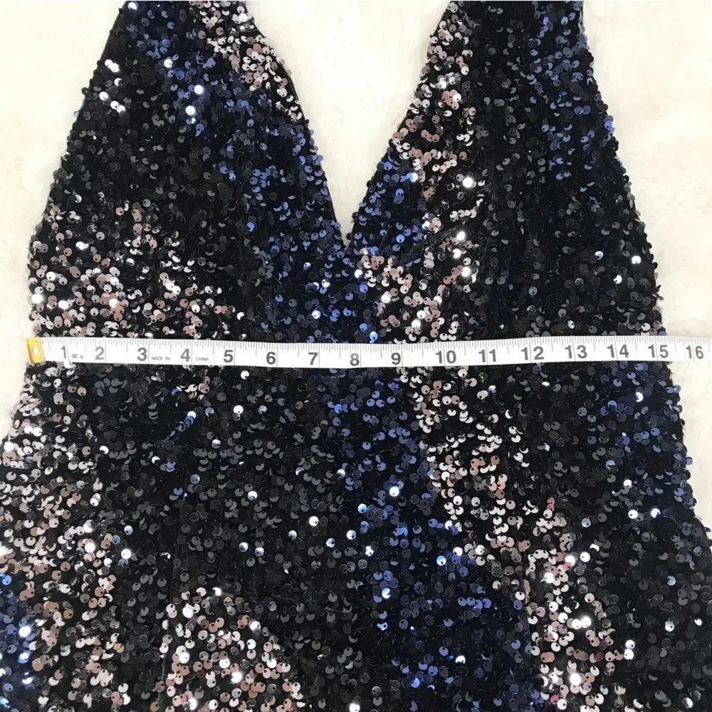FREE PEOPLE Glitter‎ & Gold Sequin Velvet Midi Dress Blue Black Size Medium New - Picture 9 of 16